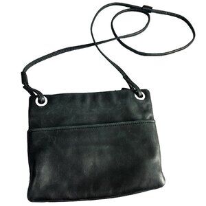 Margot Womens Black Pebbled Leather Small Zip‎ Crossbody Shoulder Bag Minimal